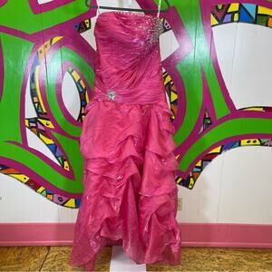 Beautiful Pink Glitzy Strapless Dress. Similar to a size 7/8. Has been altered.